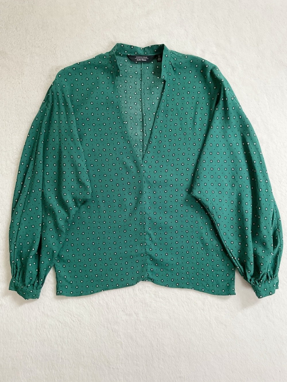 & Other Stories Stockholm Atelier Green Printed Dolman Sleeve V-Neck Blouse Sz 0